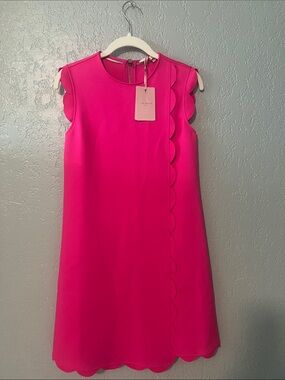 Ted Baker Hot Pink Scallop-Trim Sleeveless Midi Dress